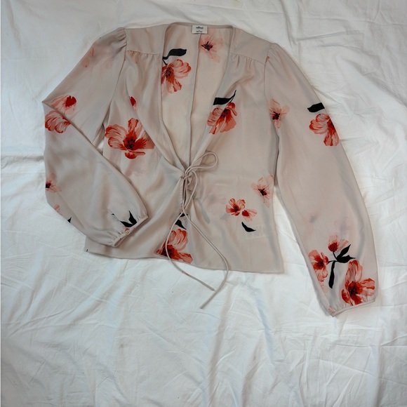 Aritzia Wilfred Floral Tie-Front Blouse/cardigan- Blush, Black and Red - Picture 1 of 4